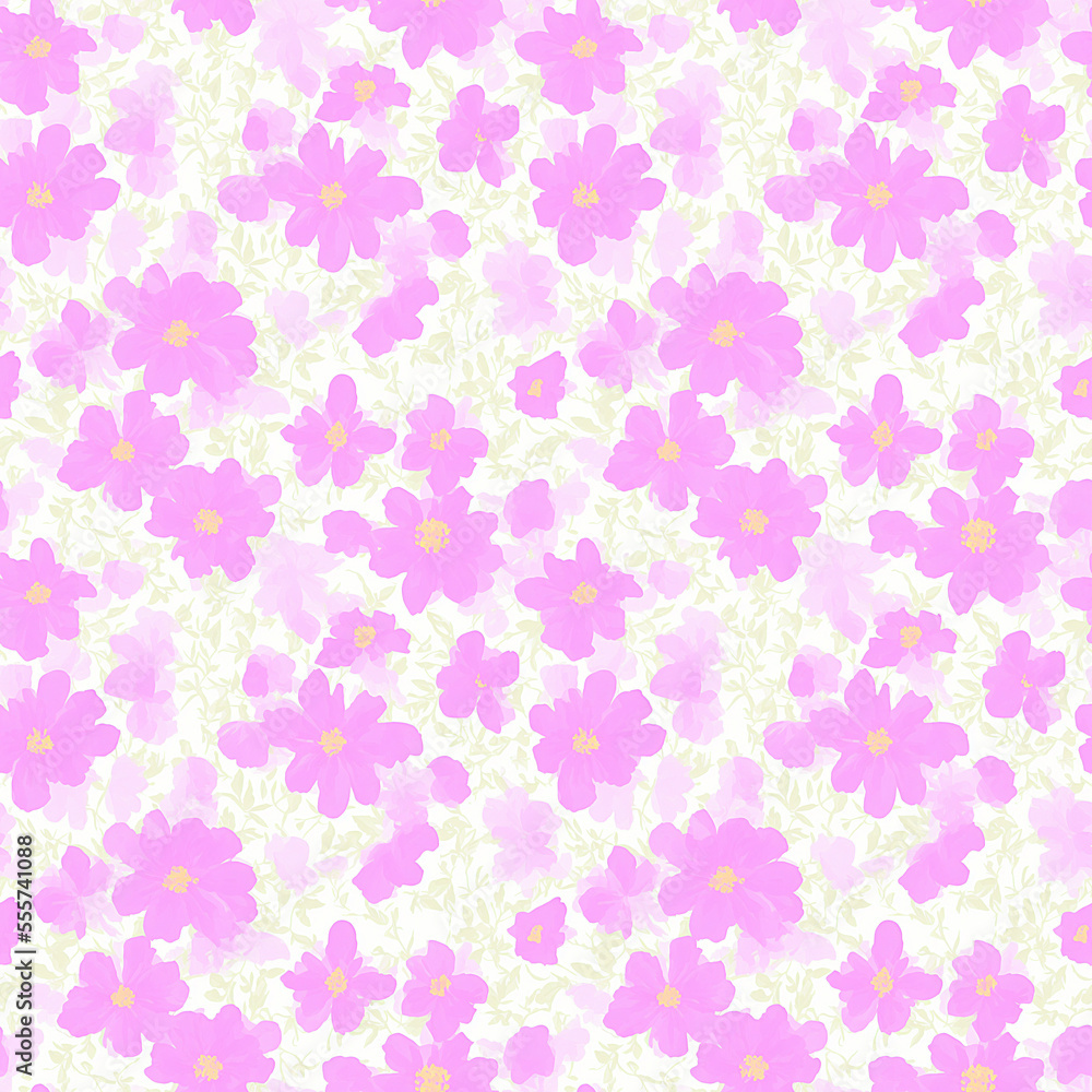 Pale purple flowers, semblance of watercolor, seamless pattern design, repeating background