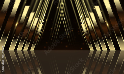 Award ceremony background with golden shapes and light rays. Abstract luxury background. Vector illustration.