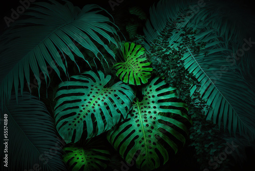 Tropical plants,leaf on black background © Moon