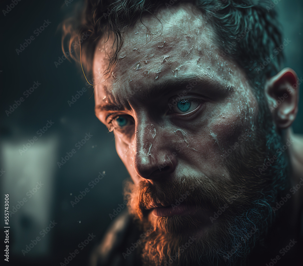 Sad man cry looks frightened on black. Man emotions, male face close up. Sad man cry looks frightened on black. Man emotions, male face close up.