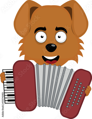 vector illustration face of a cartoon dog playing musical instrument accordion