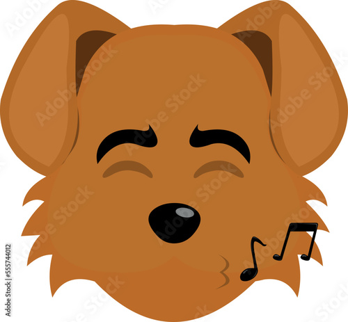 vector illustration of the face of a cartoon dog whistling with musical notes photo