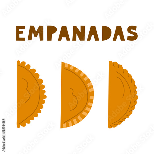 Mexican, Spanish, Latin American empanadas. Traditional pastry, stuffed pies of different forms. Vector flat illustration.