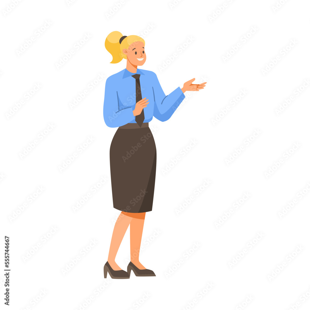 Cheerful Woman Office Worker Standing and Smiling Vector Illustration Cheerful Woman Office Worker Standing and Smiling Vector Illustration