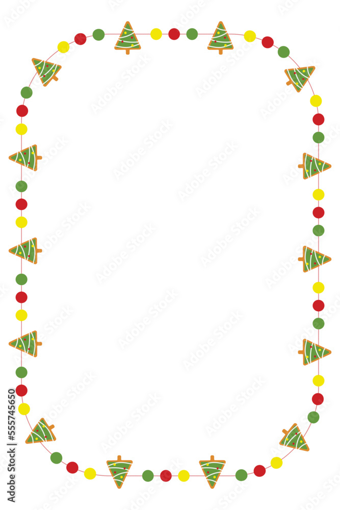 Christmas frame with gingerbread Xmas tree decorations. Xmas decorative border isolated on white background. Size 10 x 15. Vector illustration. Christmas frame with gingerbread Xmas tree decorations. Xmas decorative border isolated on white background. Size 10 x 15. Vector illustration.