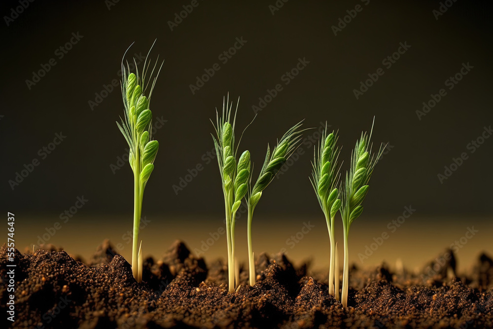 Wheat seedlings at their early stages of growth. Wheat seedlings in the ...