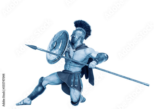 Obraz na płótnie ancient warrior is kneeled in attack side view