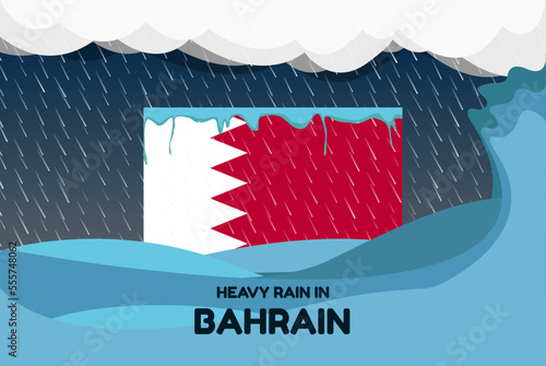Heavy rain in Bahrain banner, rainy day and winter concept, cold weather, flood and precipitation