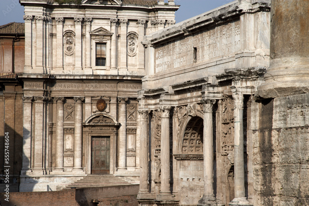 Arch of Septimius Severus and Curia Julia, Rome, Italy Arch of Septimius Severus and Curia Julia, Rome, Italy
