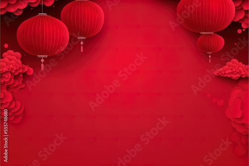 Canvas Print Red chinese paper lanterns in cloud sky on red