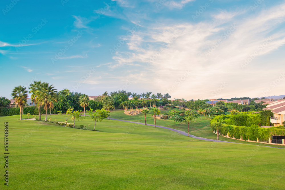 Beautiful view of the green lawn in Sheikh Zayed, Egypt Beautiful view of the green lawn in Sheikh Zayed, Egypt
