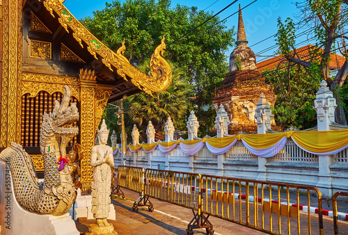 Naga and Devata at the Wat Inthakhin Sadue Muang, Chiang Mai, Thailand photo