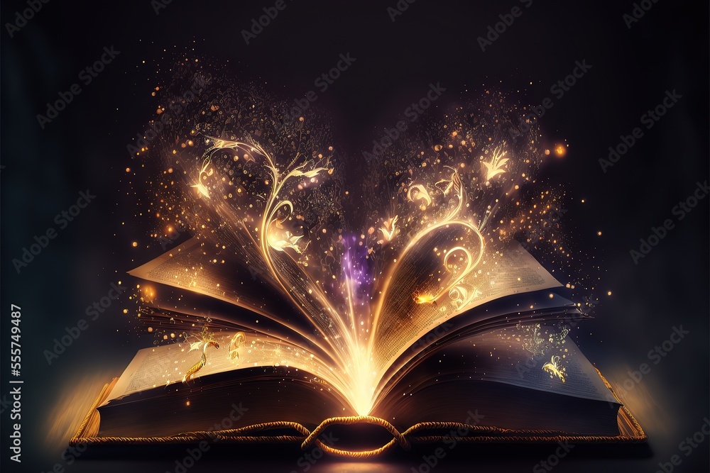 Magic Book With Open Pages And Abstract Lights Shining In Darkness  Literature And Fairytale Concept Stock Photo - Download Image Now - iStock