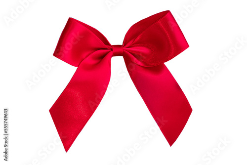 Red fabric bow. Isolated on white background. Christmas and holidays concept