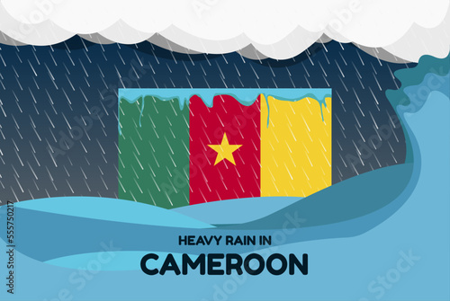 Heavy rain in Cameroon banner, rainy day and winter concept, cold weather, flood and precipitation