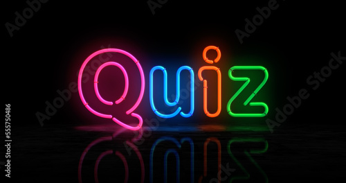 Quiz and question neon light 3d illustration