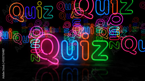 Quiz and question neon light 3d illustration