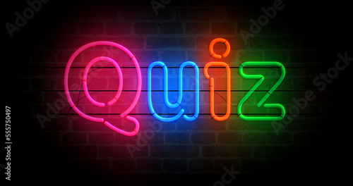 Quiz and question neon light 3d illustration