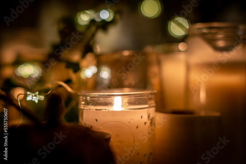 Candles and fairy lights, with a shallow depth of field