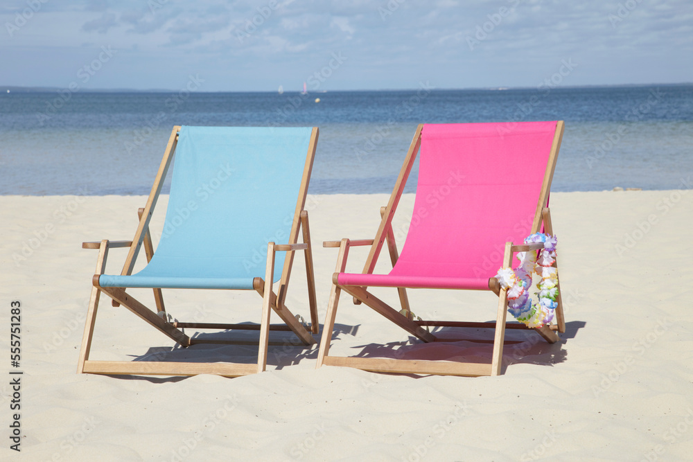 Beach Chairs, Carcans, Gironde, Aquitaine, France Beach Chairs, Carcans, Gironde, Aquitaine, France