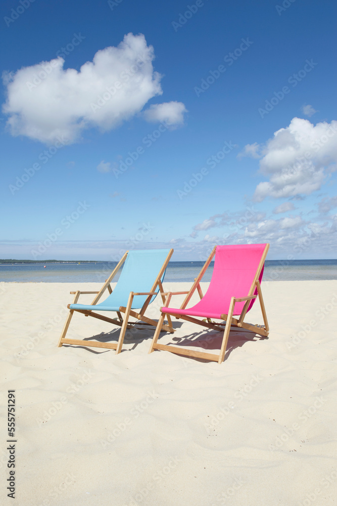 Beach Chairs, Carcans, Gironde, Aquitaine, France Beach Chairs, Carcans, Gironde, Aquitaine, France