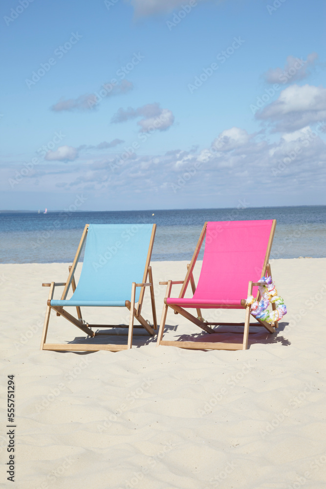 Beach Chairs, Carcans, Gironde, Aquitaine, France Beach Chairs, Carcans, Gironde, Aquitaine, France