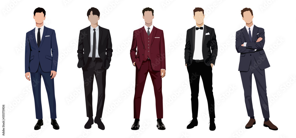 Set of businessmen on a white background in business suits in a flat ...