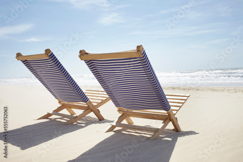 Pair of Beach Chairs, Lacanau, Gironde, Aquitaine, France photo