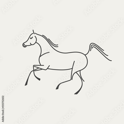 Stylized line drawing of an Arab horse galloping