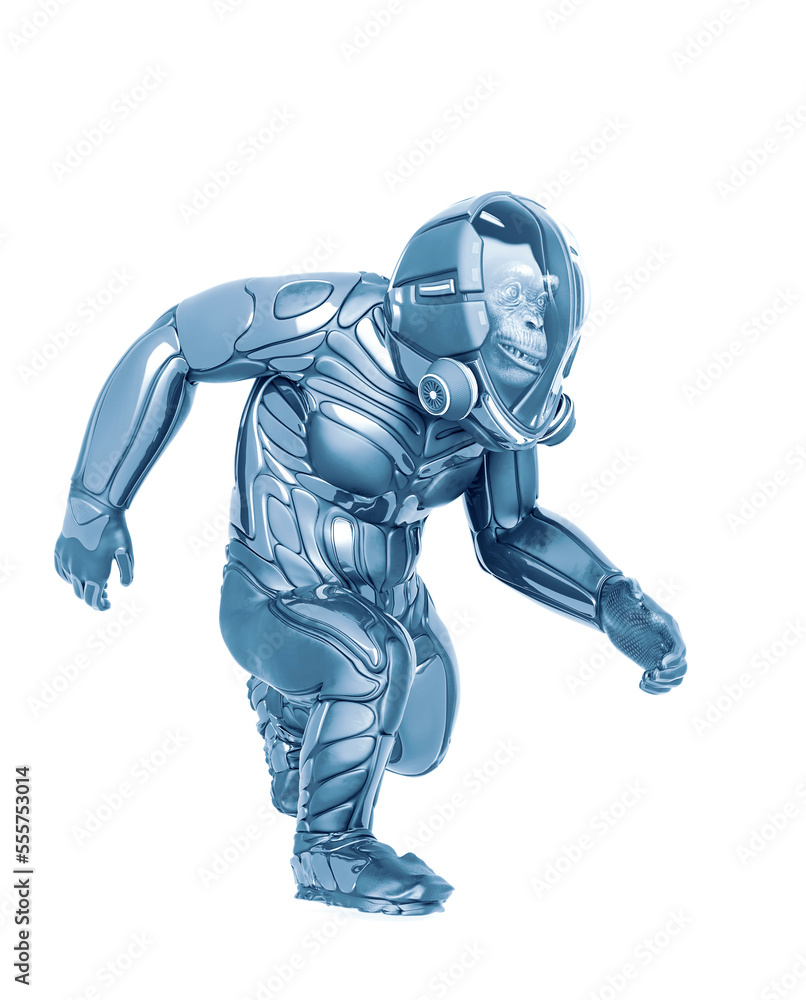 chimpanzee astronaut is running in white background chimpanzee astronaut is running in white background