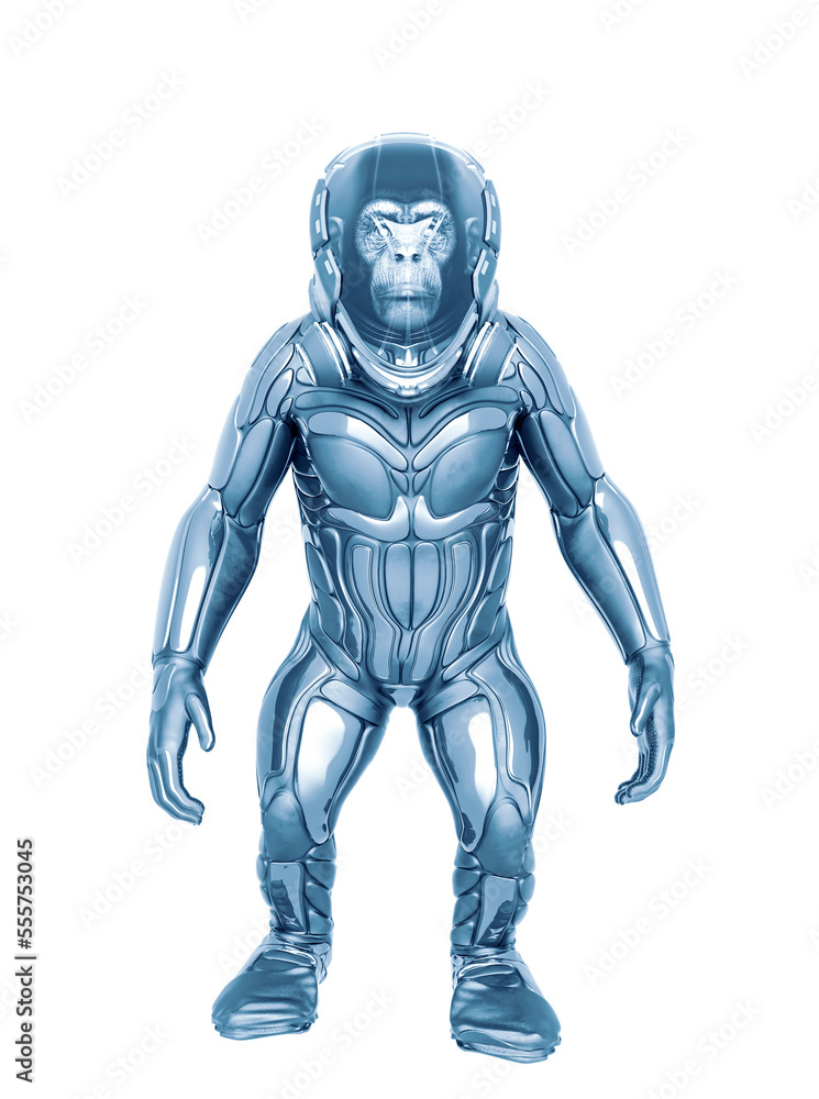 chimpanzee astronaut is standing up in white background