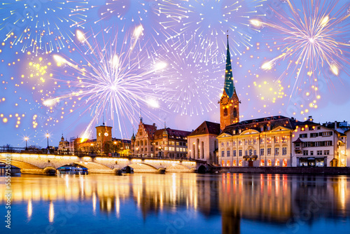 Canvas Print fireworks in zurich on new year's eve