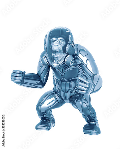 chimpanzee astronaut is angry in white background