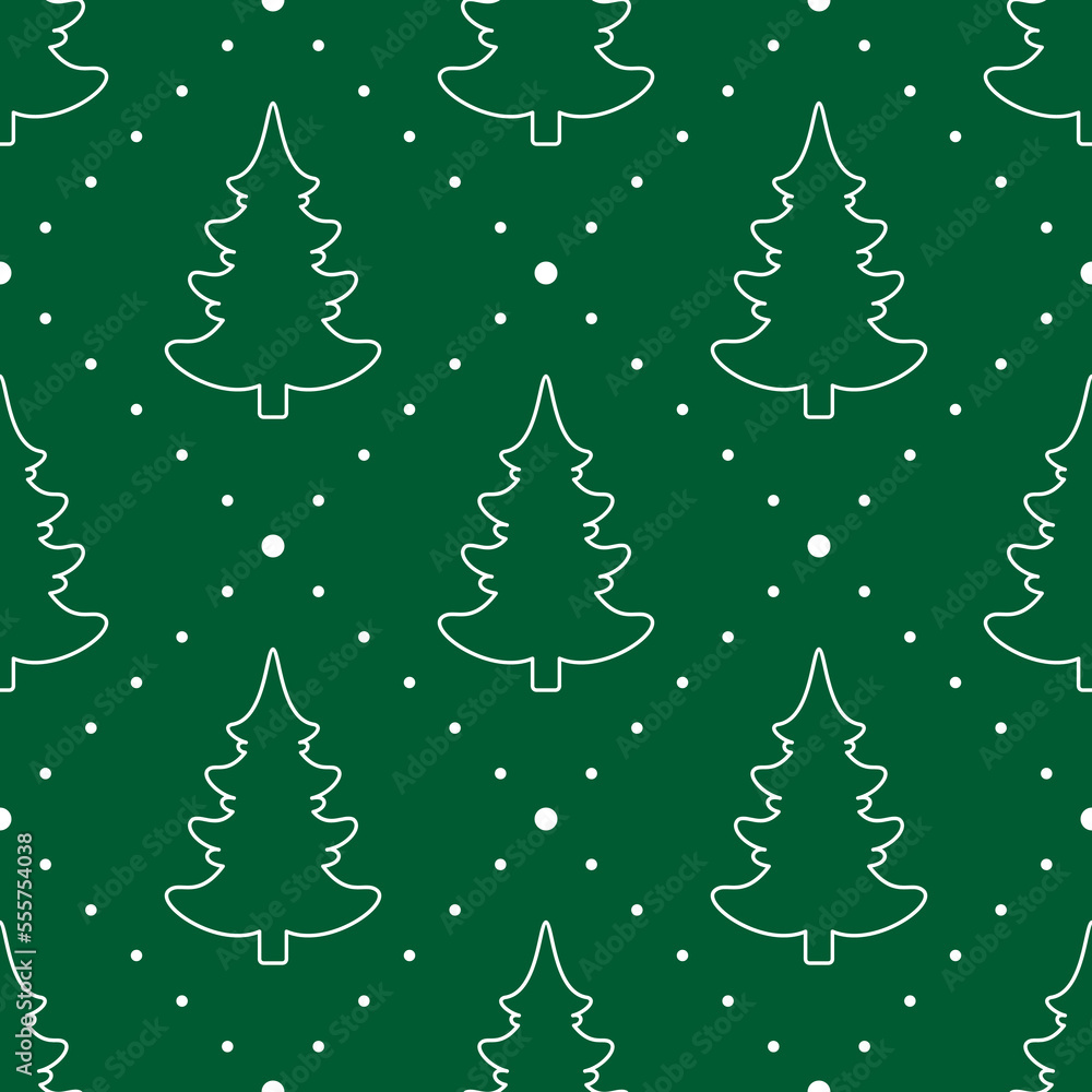 Seamless vector. Fir-tree background. New Year motif. Christmas tree ornament. Holidays wallpaper. Winter pine trees illustration. Xmas image. Pines pattern. Floral backdrop. Textile print design.