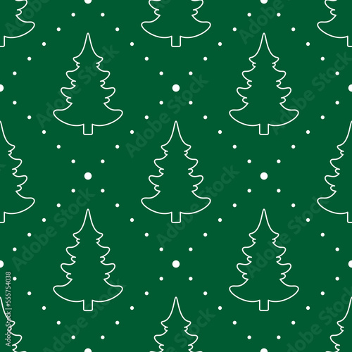Seamless vector. Fir-tree background. New Year motif. Christmas tree ornament. Holidays wallpaper. Winter pine trees illustration. Xmas image. Pines pattern. Floral backdrop. Textile print design.