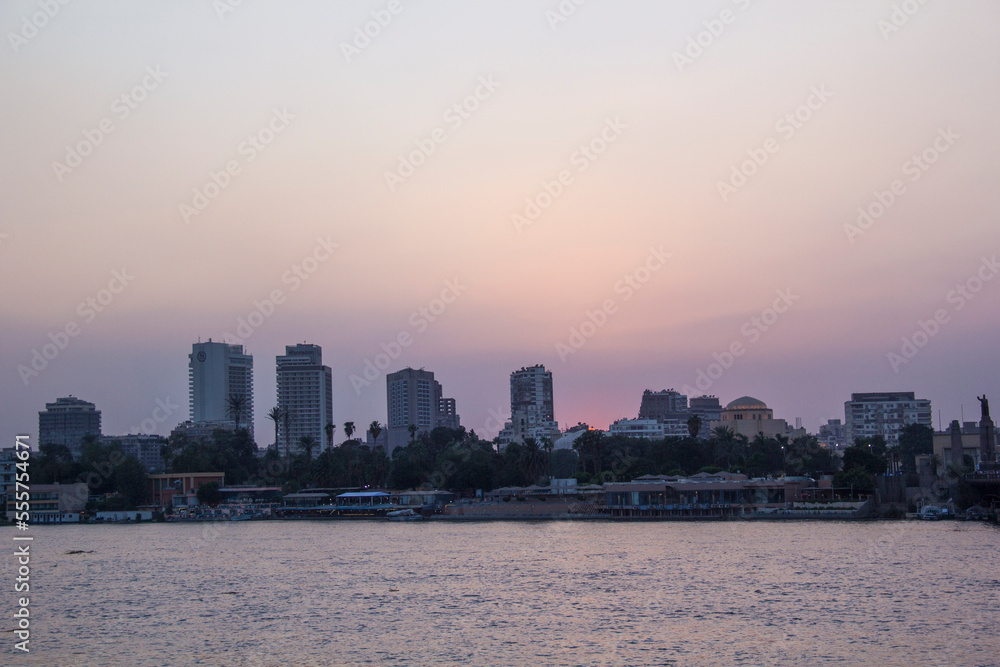 Beautiful view of the Nile embankment in the center of Cairo, Egypt Beautiful view of the Nile embankment in the center of Cairo, Egypt