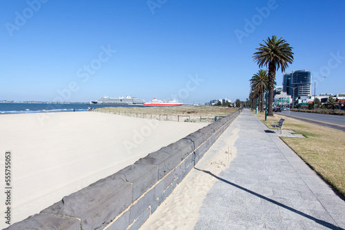 Melbourne Beach With Ferry Ships And A Seaside Street © Ramunas