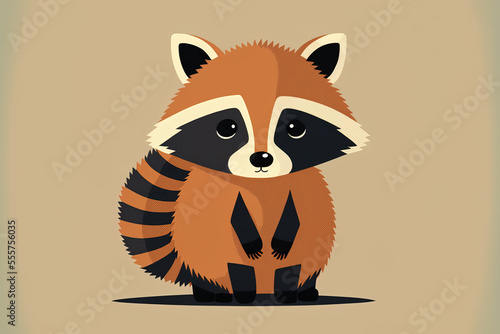 Flat cartoon of a cute raccoon. Generative AI