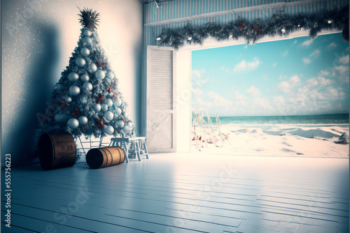 Holiday decorated house interior via regenerative AI.