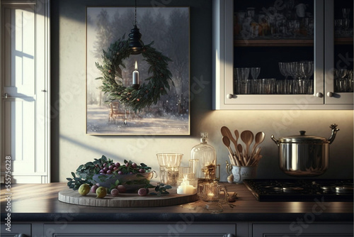 Holiday decorated house interior via regenerative AI.