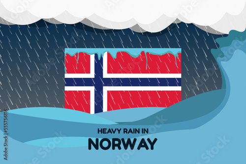 Heavy rain in Norway banner, rainy day and winter concept, cold weather, flood and precipitation