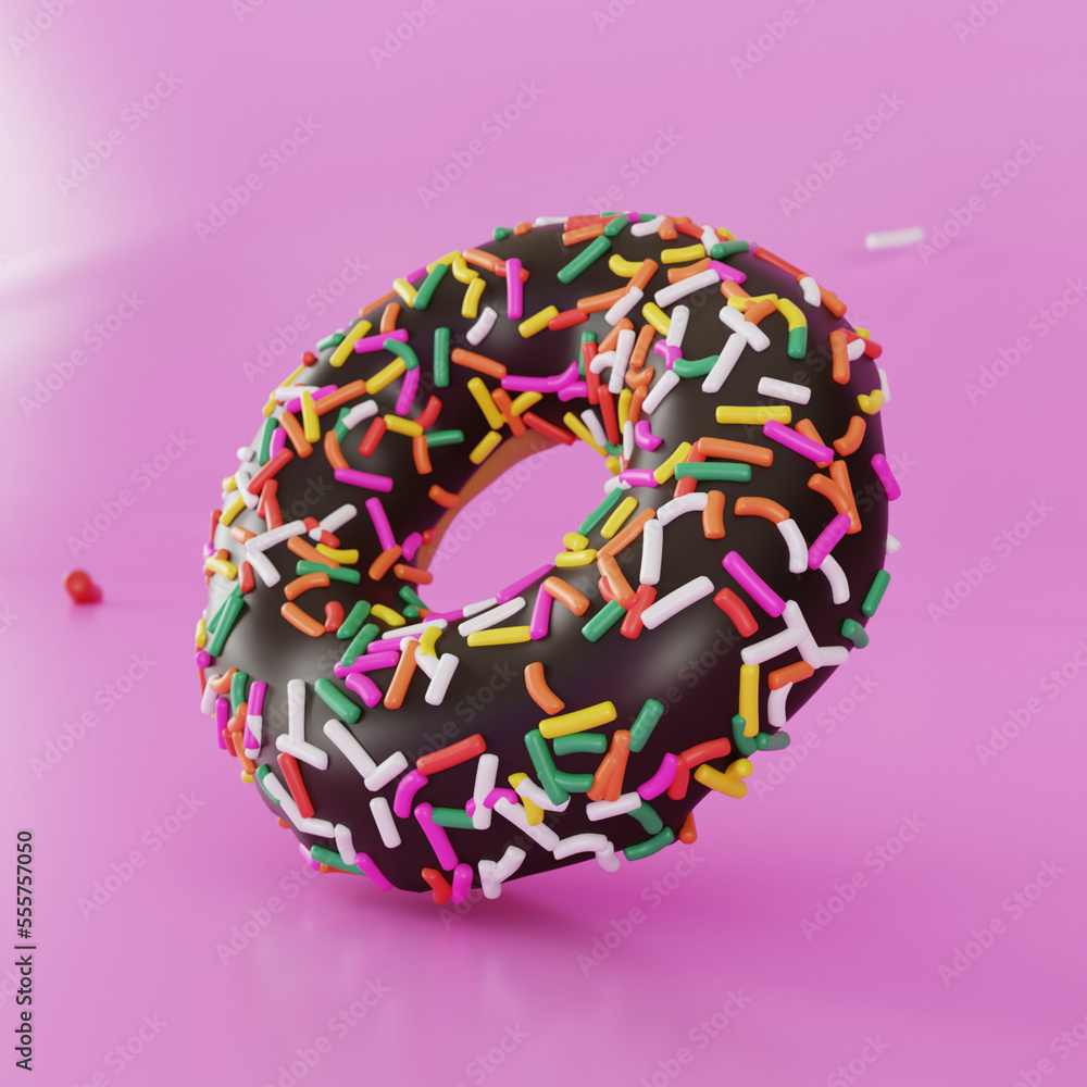 3d rendering illustration of a donut on pink background