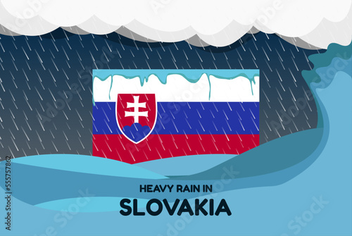 Heavy rain in Slovakia banner, rainy day and winter concept, cold weather, flood and precipitation