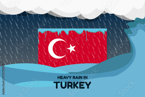 Heavy rain in Turkey banner, rainy day and winter concept, cold weather, flood and precipitation