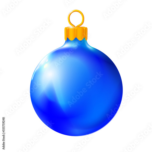 Blue Christmas ball, bauble isolated, 3d. Realistic Merry xmas and New year design element, colorful decoration png.