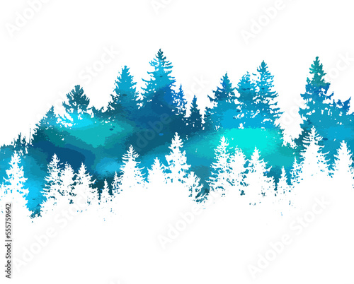 Spruce blue forest silhouette background . Vector illustration