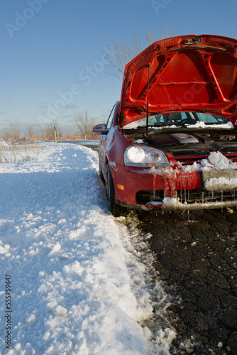 Car Trouble on Winter Country Road photo