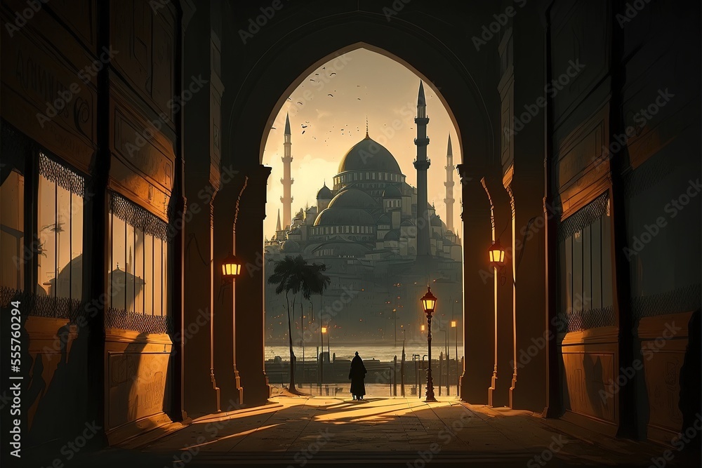 Obraz premium Turkish traditional arabic mosque architecture. Istanbul, Turkish art. AI