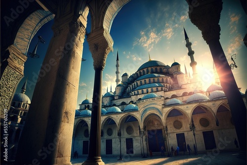 Turkish traditional arabic mosque architecture. Istanbul, Turkish art. AI