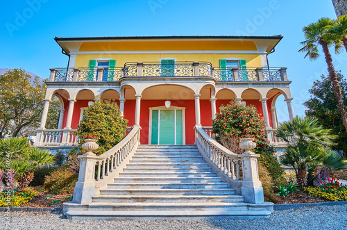 The facade of historic San Quirico villa, Locarno, Switzerland photo
